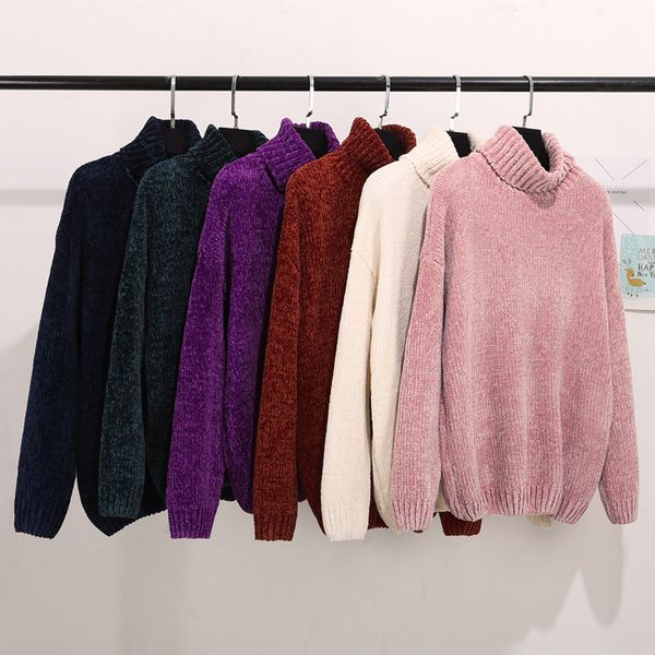 chic vintage chenille cashmere womens full sleeve gold velvet sweaters winter ladies solid turtleneck loose female jumpers 2019, White;black
chic vintage chenille cashmere womens full sleeve gold velvet sweaters winter ladies solid turtleneck loose female jumpers 2019, White;black