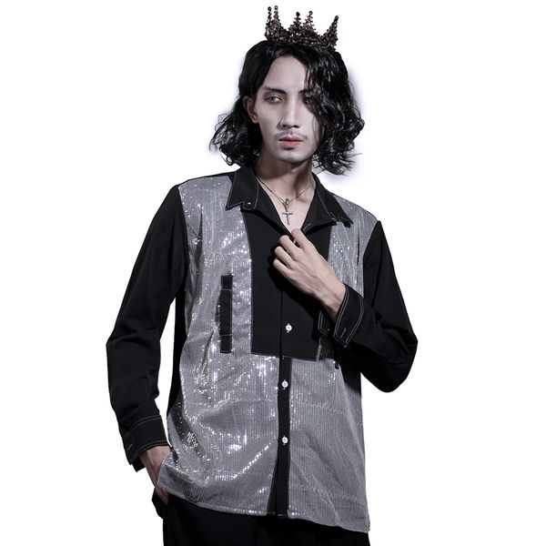punk personality sequins stitching chiffon chic loose slimming long-sleeved shirt male, White;black
punk personality sequins stitching chiffon chic loose slimming long-sleeved shirt male, White;black