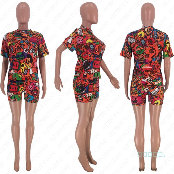 women designer tracksuit summer shorts outfits cartoon print t-shirt + shorts pants sportswear two piece sport suit home pajamas d5703, White
women designer tracksuit summer shorts outfits cartoon print t-shirt + shorts pants sportswear two piece sport suit home pajamas d5703, White