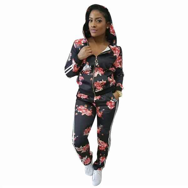 hooded tracksuit women spring leisure suit long sleeve floral print zipper jacket coat + pant two piece sets women sweat suits, Gray
hooded tracksuit women spring leisure suit long sleeve floral print zipper jacket coat + pant two piece sets women sweat suits, Gray