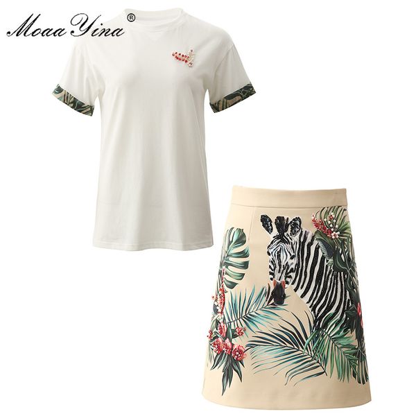 two piece dress moaayina fashion designer set summer women's short sleeve t-shirt +pearl zebra print skirt two-piece suit, White
two piece dress moaayina fashion designer set summer women's short sleeve t-shirt +pearl zebra print skirt two-piece suit, White