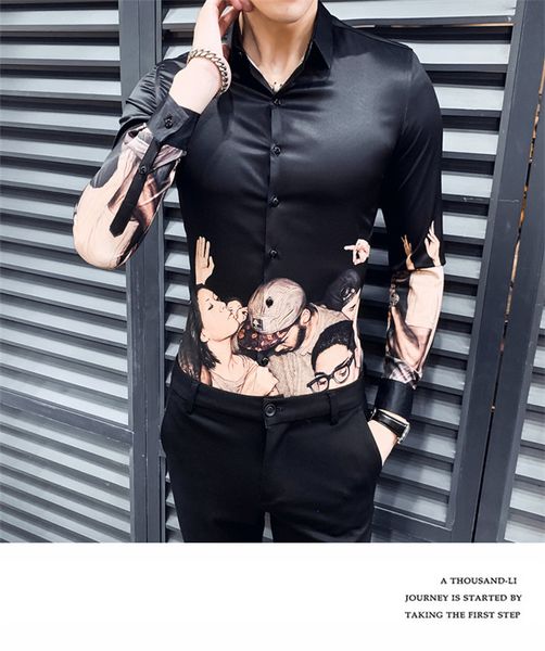 mens autumn designer casual print shirts fashion style lapel neck long sleeve button homme clothing casual apparel, White;black
mens autumn designer casual print shirts fashion style lapel neck long sleeve button homme clothing casual apparel, White;black