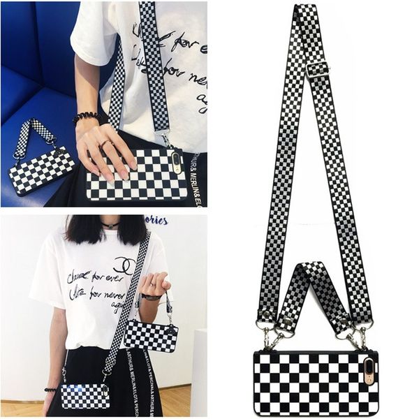 for iphone xs max xr x 8 7 plus 6 6s plus case cover luxury retro black white gird with shoulder strap soft silicon phone bag
for iphone xs max xr x 8 7 plus 6 6s plus case cover luxury retro black white gird with shoulder strap soft silicon phone bag