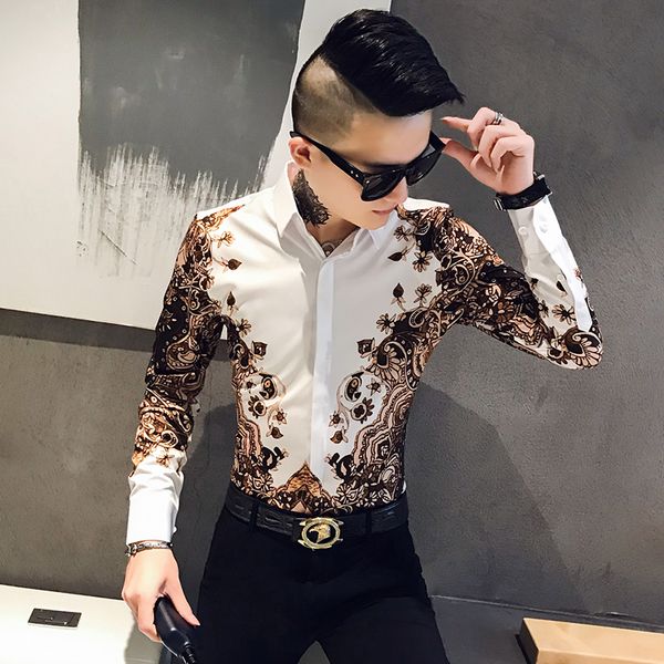 2019 spring and autumn new men's printed long sleeve shirt korean slim fit shirt 301a-1 / cs126 / p55, White;black
2019 spring and autumn new men's printed long sleeve shirt korean slim fit shirt 301a-1 / cs126 / p55, White;black