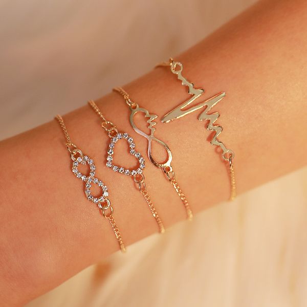 4 pcs/ set valentine's day bracelets set simple heart-shaped electrocardiogram bracelet link chain bracelet for woman, Golden;silver
4 pcs/ set valentine's day bracelets set simple heart-shaped electrocardiogram bracelet link chain bracelet for woman, Golden;silver