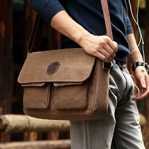 vintage men's brown retro canvas leather two pocket shoulder messenger travel bag casual bag
vintage men's brown retro canvas leather two pocket shoulder messenger travel bag casual bag