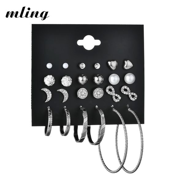 12 pairs/set 2019 trendy female rhinestone crystal earrings for women gold circle earring set mix punk style girls jewelry, Silver
12 pairs/set 2019 trendy female rhinestone crystal earrings for women gold circle earring set mix punk style girls jewelry, Silver