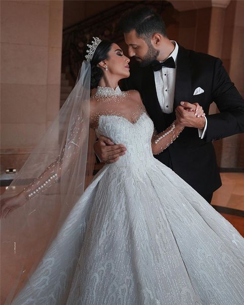 100% real pictures appliqued sequined ball gown wedding dresses luxury high neck crystal saudi arabic dubai bridal gown cph035, White
100% real pictures appliqued sequined ball gown wedding dresses luxury high neck crystal saudi arabic dubai bridal gown cph035, White