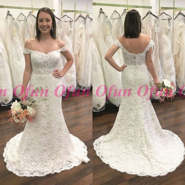 classy full lace off the shoulder backless wedding dress plus size covered button sweep train beach mermaid wedding gowns, White
classy full lace off the shoulder backless wedding dress plus size covered button sweep train beach mermaid wedding gowns, White
