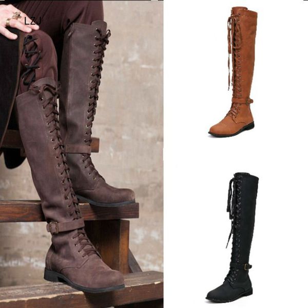 lzj woman front lace up knee high boot winter warm plush gladiator long booties lady thick heel platform sapatos feminino, Black
lzj woman front lace up knee high boot winter warm plush gladiator long booties lady thick heel platform sapatos feminino, Black