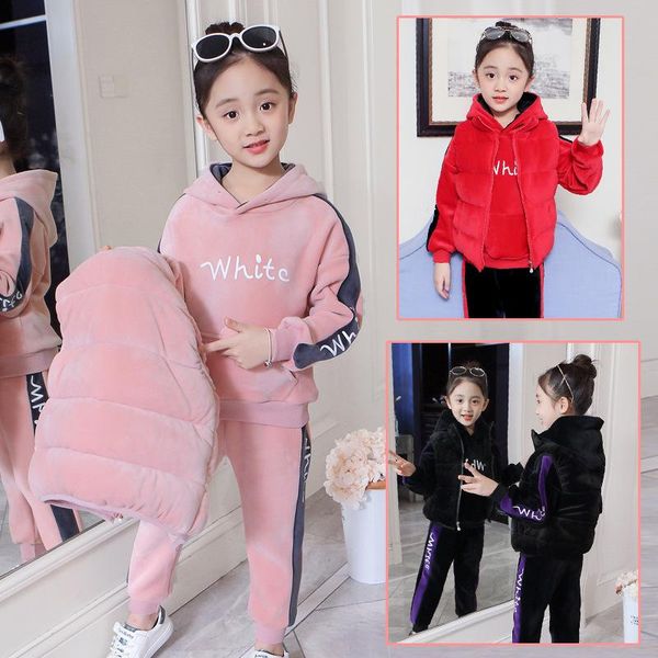 3 sets children's clothing girls autumn and winter coat new children's fashion thick jacket vest + sweater + trousers three-piece, White
3 sets children's clothing girls autumn and winter coat new children's fashion thick jacket vest + sweater + trousers three-piece, White