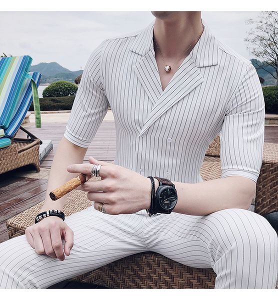 double breasted suit summer costume black white grey blue stripe suit set smoking uomo trajes de hombre, White;black
double breasted suit summer costume black white grey blue stripe suit set smoking uomo trajes de hombre, White;black