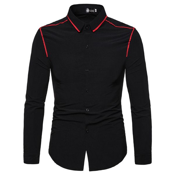 men shirst long sleeve men's fashion contrast color flounce long-sleeve lapel shirt camisas hombre, White;black 
men shirst long sleeve men's fashion contrast color flounce long-sleeve lapel shirt camisas hombre, White;black