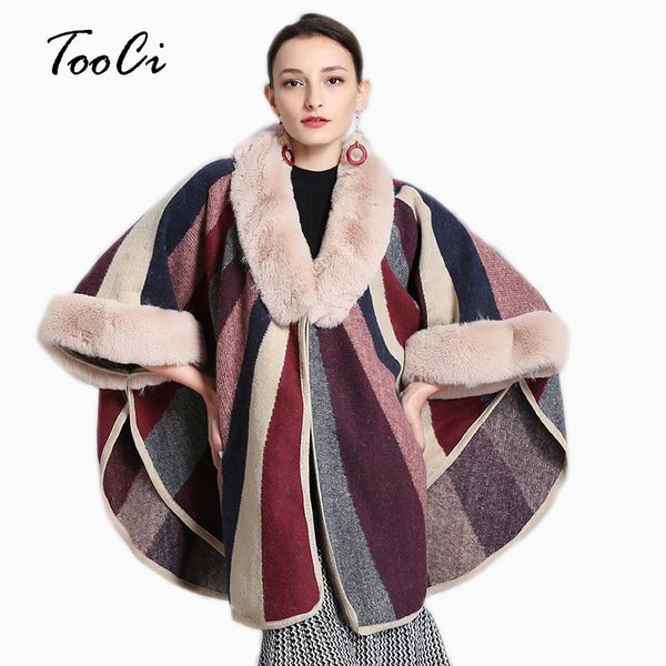 women faux fur collar cloak coat fashion beige knitted cardigan wool cashmere sweater womens capes and ponchoes, Black
women faux fur collar cloak coat fashion beige knitted cardigan wool cashmere sweater womens capes and ponchoes, Black