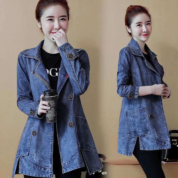 2019 denim jacket female wild thin casual denim windbreaker plus size women's dark blue trench coat, Tan;black
2019 denim jacket female wild thin casual denim windbreaker plus size women's dark blue trench coat, Tan;black