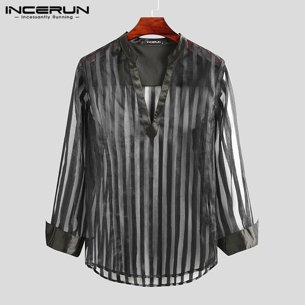 men's casual shirts incerun striped men mesh shirt transparent streetwear deep v neck long sleeve fashion party nightclub 2021 camisas, White;black
men's casual shirts incerun striped men mesh shirt transparent streetwear deep v neck long sleeve fashion party nightclub 2021 camisas, White;black
