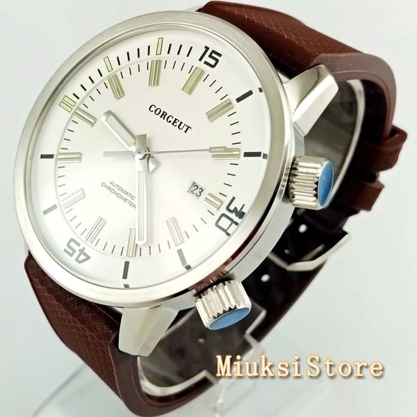 men's brand corgeut 45mm mineral crystal date rubber strap seagull automatic movement mens sport mechanical watches, Slivery;brown
men's brand corgeut 45mm mineral crystal date rubber strap seagull automatic movement mens sport mechanical watches, Slivery;brown
