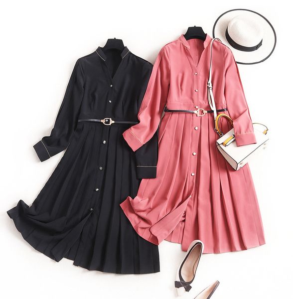 fashion v-neck solid color dress female 2020 spring women's single-breasted shirt dress with belt fashion vintage clothes new, Black;gray
fashion v-neck solid color dress female 2020 spring women's single-breasted shirt dress with belt fashion vintage clothes new, Black;gray