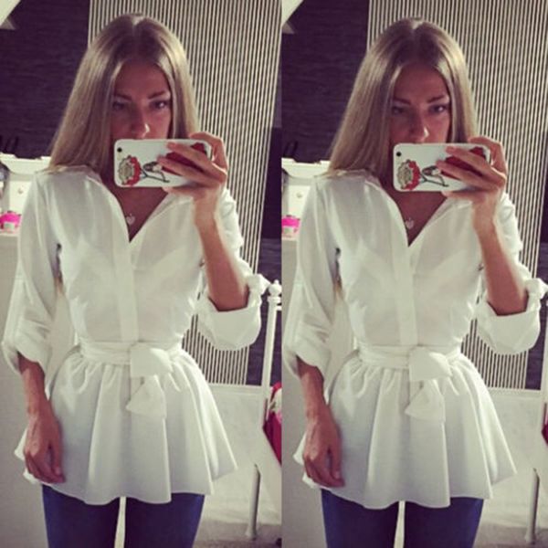 2018 new arrival women shirt striped solid chiffon lady long shirt slim casual women blouses plus size, White
2018 new arrival women shirt striped solid chiffon lady long shirt slim casual women blouses plus size, White