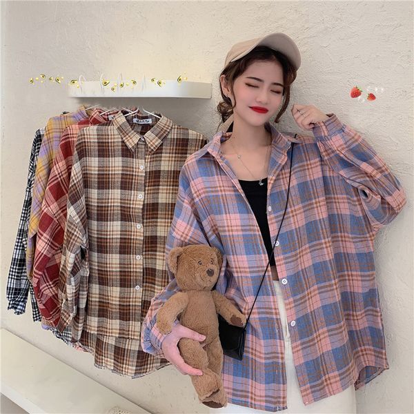 plaid shirt women autumn girl oversized blouse long sleeve female casual print shirts loose cotton blusas, White
plaid shirt women autumn girl oversized blouse long sleeve female casual print shirts loose cotton blusas, White
