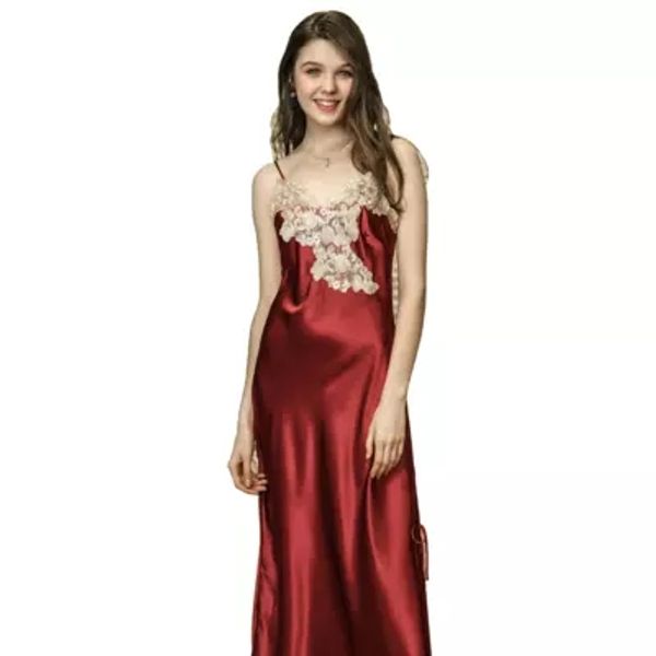women embroidery lace floral v-neck spaghetti straps long nightgown satin night dress female sleepwear luxury nighties, Black;red
women embroidery lace floral v-neck spaghetti straps long nightgown satin night dress female sleepwear luxury nighties, Black;red