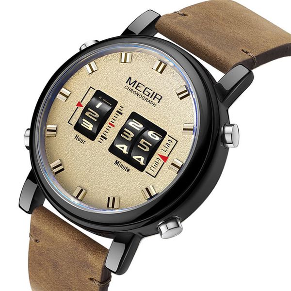 megir 2137 creative design drum roller display military waterproof sport leather quartz wrist watch luxury men watches relogio, Slivery;brown
megir 2137 creative design drum roller display military waterproof sport leather quartz wrist watch luxury men watches relogio, Slivery;brown