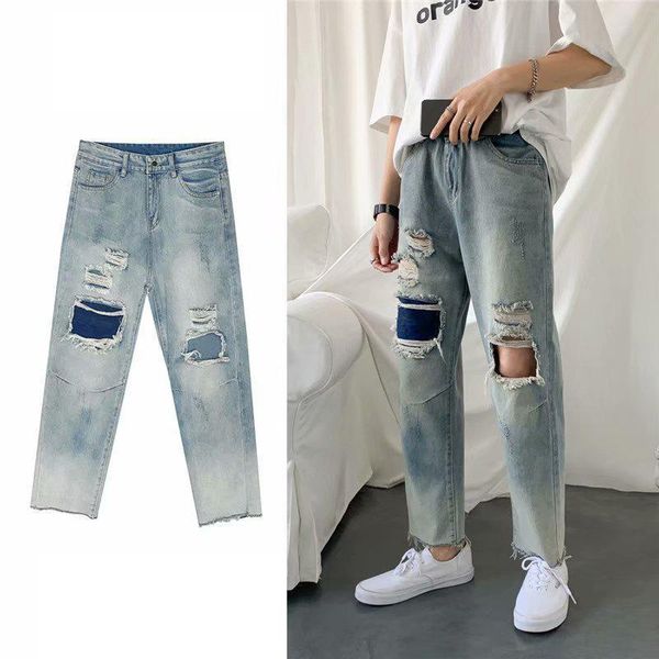 summer men's pants tide hole jeans men straight straight loose korean version trend hip-hop handsome nine-point pants cool men, Blue
summer men's pants tide hole jeans men straight straight loose korean version trend hip-hop handsome nine-point pants cool men, Blue