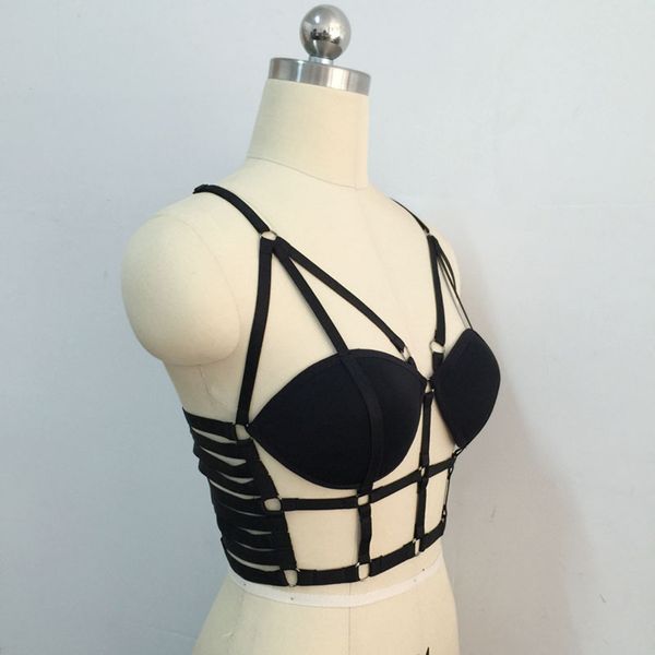 women's black hollow out strappy cage bra body harness goth steampunk costume, Black;white
women's black hollow out strappy cage bra body harness goth steampunk costume, Black;white
