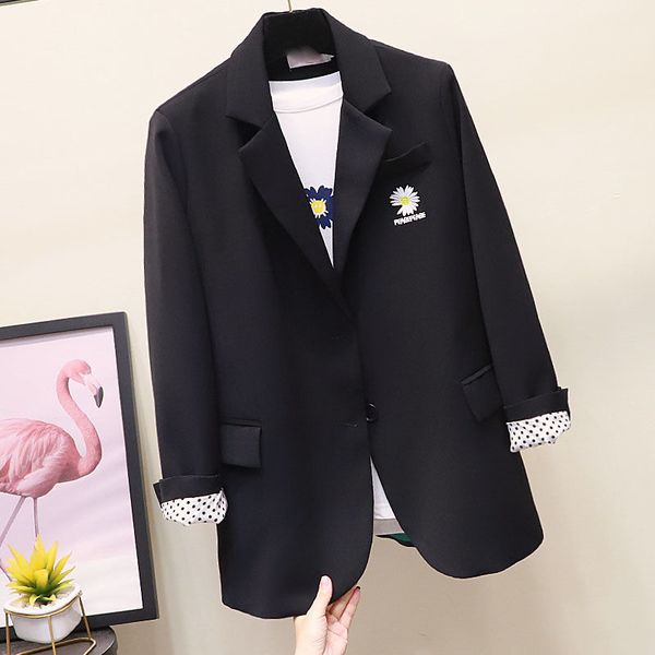 women's suits & blazers 2021 spring fashion suit coat female embroidered jacket casual wild women blazer black clothing, White;black
women's suits & blazers 2021 spring fashion suit coat female embroidered jacket casual wild women blazer black clothing, White;black