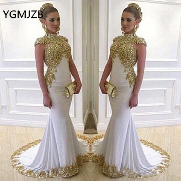 muslim arabic evening dress long mermaid 2019 high neck gold embroidery beads cap sleeves white formal prom evening gowns, White;black
muslim arabic evening dress long mermaid 2019 high neck gold embroidery beads cap sleeves white formal prom evening gowns, White;black