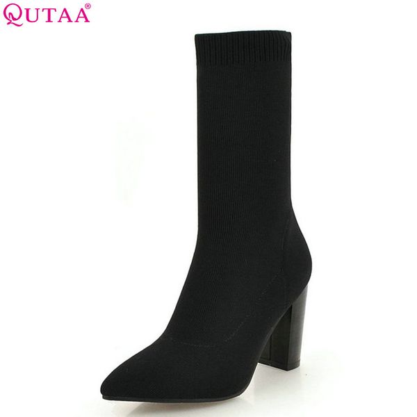 qutaa 2020 sock boots fashion women shoes knitting square high heel women ankle boots pointed toe big size 34-43, Black
qutaa 2020 sock boots fashion women shoes knitting square high heel women ankle boots pointed toe big size 34-43, Black