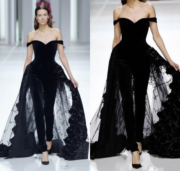 2019 black women jumpsuit evening dresses sweep train off the shoulder prom dress party wear detachable skirt special occasion gowns, Black;red
2019 black women jumpsuit evening dresses sweep train off the shoulder prom dress party wear detachable skirt special occasion gowns, Black;red