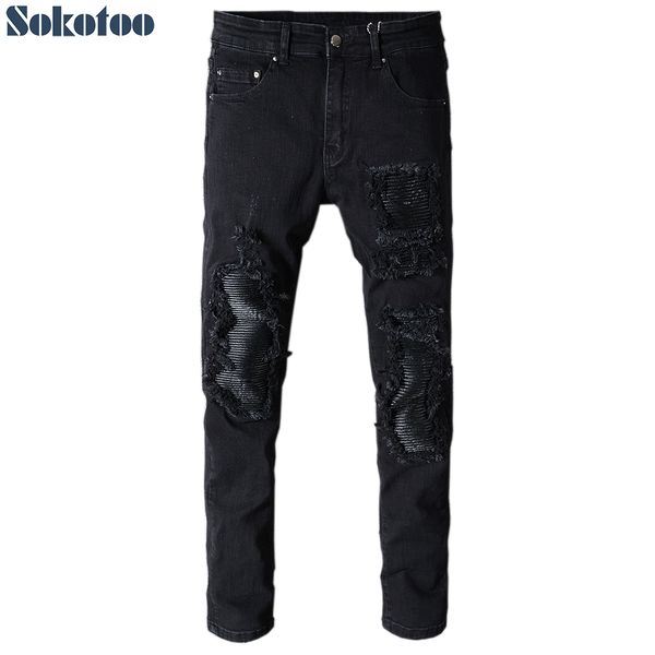 sokotoo men's black patchwork slim fit stretch denim biker jeans for motorcycle casual skinny patch ripped distressed pants, Blue
sokotoo men's black patchwork slim fit stretch denim biker jeans for motorcycle casual skinny patch ripped distressed pants, Blue