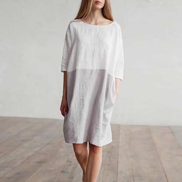 loose solid color imitation cotton and linen stitching dress round collar seven-sleeve skirt waist outerwear, Black;gray
loose solid color imitation cotton and linen stitching dress round collar seven-sleeve skirt waist outerwear, Black;gray