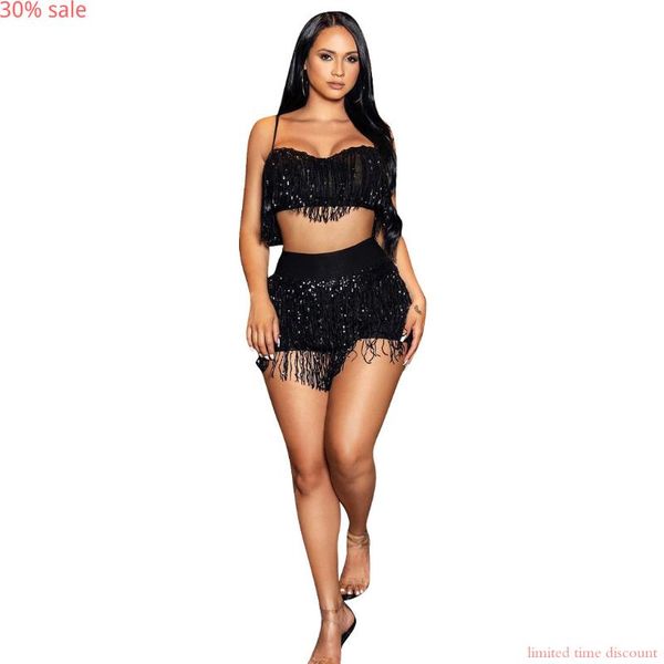 beach sets women 2 piece spaghetti strap sequined tassel crop shorts two piece sets women night club party wear suits, White
beach sets women 2 piece spaghetti strap sequined tassel crop shorts two piece sets women night club party wear suits, White
