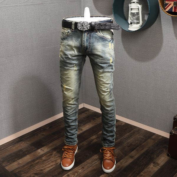 italian style fashion men jeans slim fit destroyed ripped jeans men vintage baggy pants retro wash designer, Blue
italian style fashion men jeans slim fit destroyed ripped jeans men vintage baggy pants retro wash designer, Blue