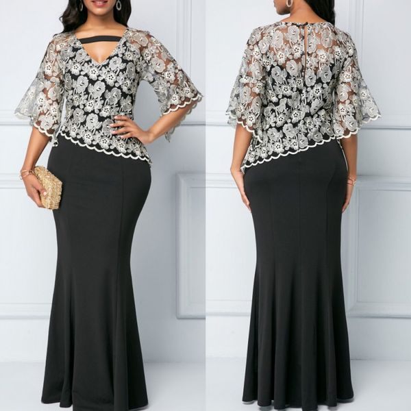 classy long sleeves lace mother of the bride dresses mermaid v neck wedding guest dress floor length plus size evening gowns, Black;red
classy long sleeves lace mother of the bride dresses mermaid v neck wedding guest dress floor length plus size evening gowns, Black;red