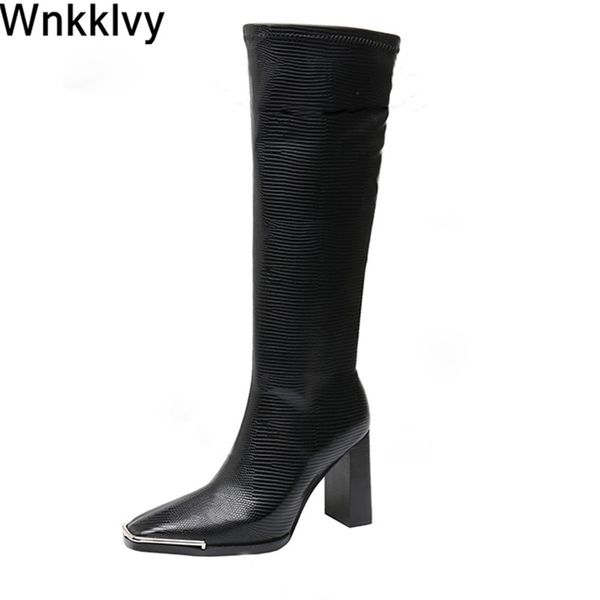 autumn winter metal square toe chunky high heel long boots women stretch elastic shoe knee high boots runway shoes for ladies, Black
autumn winter metal square toe chunky high heel long boots women stretch elastic shoe knee high boots runway shoes for ladies, Black