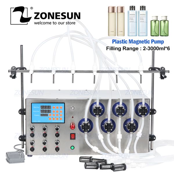 zonesun six heads magnetic pump beverage perfume water juice essential oil electric digital liquid bottle filling machine
zonesun six heads magnetic pump beverage perfume water juice essential oil electric digital liquid bottle filling machine