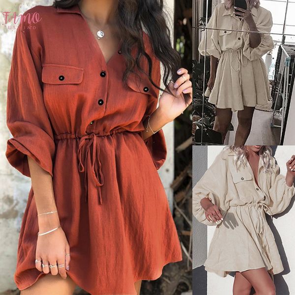 2020 vintage women mini shirt dress casual lantern sleeve short dress turndown lace up cotton linen dresses vestidos, Black;gray
2020 vintage women mini shirt dress casual lantern sleeve short dress turndown lace up cotton linen dresses vestidos, Black;gray