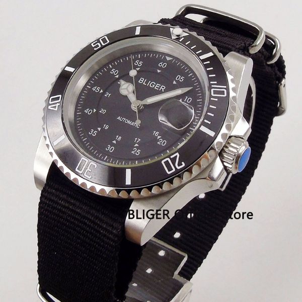 sport bliger 40mm black dial men's time watch ceramic rotating bezel date luminous hands sapphire glass automatic movement, Slivery;brown
sport bliger 40mm black dial men's time watch ceramic rotating bezel date luminous hands sapphire glass automatic movement, Slivery;brown