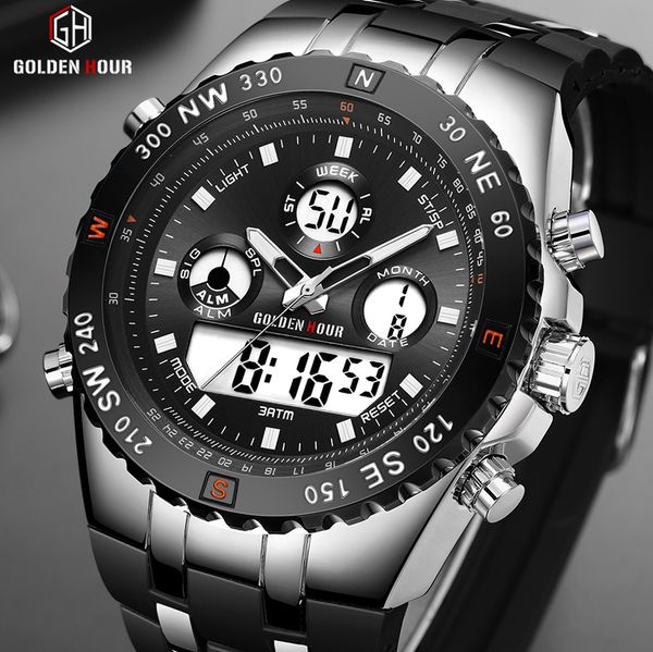goldenhour brand men sports watches men's quartz multifunction watch analog digital waterproof silicone wristwatches, Slivery;brown
goldenhour brand men sports watches men's quartz multifunction watch analog digital waterproof silicone wristwatches, Slivery;brown