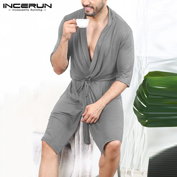 men's sleepwear 2021 men robes solid color half sleeve kimono comfortable v neck couple bathrobes casual homewear nightgown incerun plu, Black;brown
men's sleepwear 2021 men robes solid color half sleeve kimono comfortable v neck couple bathrobes casual homewear nightgown incerun plu, Black;brown