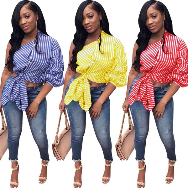 online celebrity one shoulder single button draped lantern long sleeves asymmetrical striped knotted bottom shirt women blouses short, White
online celebrity one shoulder single button draped lantern long sleeves asymmetrical striped knotted bottom shirt women blouses short, White