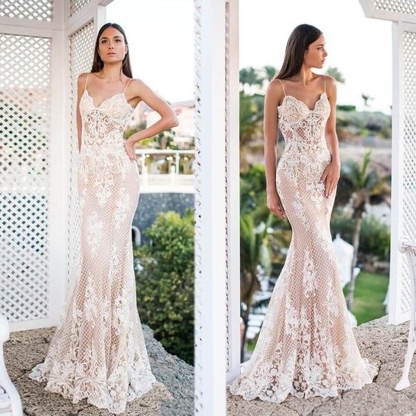 2020 oksana mukha mermaid wedding dresses spaghetti lace applique beach plus size sheer bridal gown robe de mariée, White
2020 oksana mukha mermaid wedding dresses spaghetti lace applique beach plus size sheer bridal gown robe de mariée, White