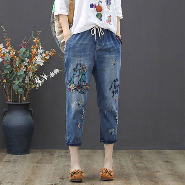 women casual jeans new2020 spring fashion vintage embroidery elastic high waist ripped jeans female denim harem pants w067, Blue
women casual jeans new2020 spring fashion vintage embroidery elastic high waist ripped jeans female denim harem pants w067, Blue