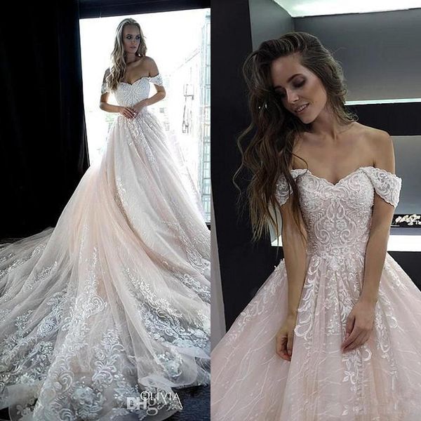 Pale Pink Off The Shoulder Lace Wedding Dresses 2019 Appliques A Line Bridal Wedding Gowns robes de mariée
Pale Pink Off The Shoulder Lace Wedding Dresses 2019 Appliques A Line Bridal Wedding Gowns robes de mariée