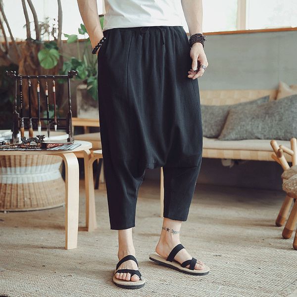 m~3xl new men's summer china cotton and linen youth hair stylist small foot haren trousers hanging crotch pants seven sub pants, Black
m~3xl new men's summer china cotton and linen youth hair stylist small foot haren trousers hanging crotch pants seven sub pants, Black