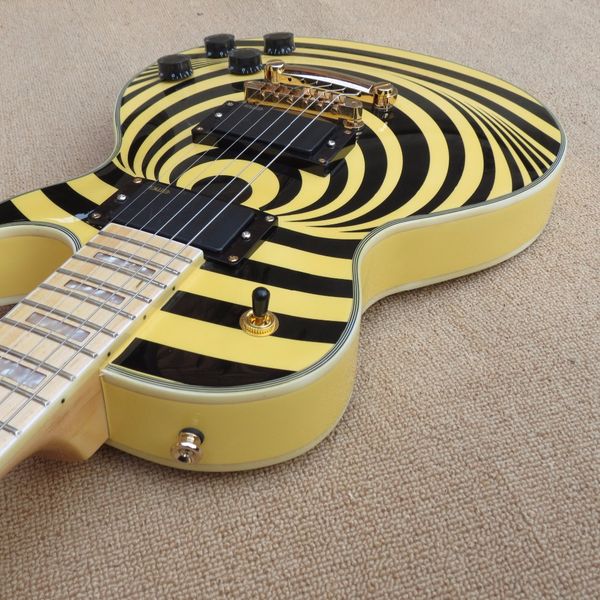 custom shop zakk wylde black twisted bullseye yellow electric guitar maple neck & fingerboard, white pearl block inlay, copy emg pikcups
custom shop zakk wylde black twisted bullseye yellow electric guitar maple neck & fingerboard, white pearl block inlay, copy emg pikcups