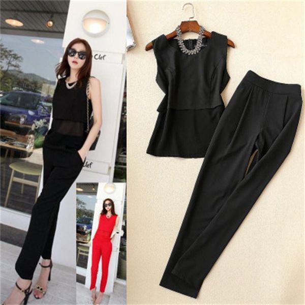 fashion suit female big size summer new casual suit women sleeveless chiffon shirt /high waist 9 points two-piece suits women, White
fashion suit female big size summer new casual suit women sleeveless chiffon shirt /high waist 9 points two-piece suits women, White